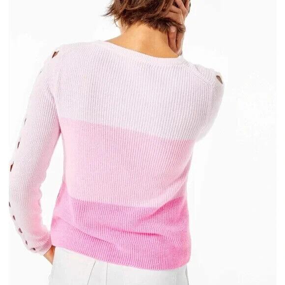 Lilly Pulitzer Carin Sweater Knit Pink Ombre Colorblock Eyelet Sleeves Size XL - Picture 5 of 13